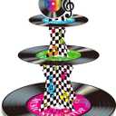 3 Tier 1950's Rock and Roll Music Party Decorations Record Cupcake Stand Vinyl Record Cupcake Holder Music Not Stop Dessert Tower for 50s Retro Theme Music Party Supplies