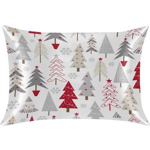 Satin Pillowcase Star Christmas Tree Silk Pillowcase for Hair and Skin, Pillow Cases Cooling Smooth Soft Pillow Cover 20x30 Inches, Queen Size