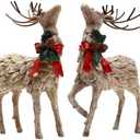 Voltogar Christmas Deer Statue Figurine Reindeer Tabletop, Holiday Reindeer Indoor Decoration Resin Sculpture for Home & Office, 2 Pack