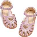 THEE BRON Toddler Girls Closed-Toe Sandals Sweet Retro Cutout Summer Dress Shoes (Pink, M)