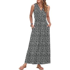 AUSELILY Women's Maxi Dress 2026 Summer Casual Sleeveless Sundress V Neck Wrap Vacation Cocktail Long Dresses with Pockets (Large)