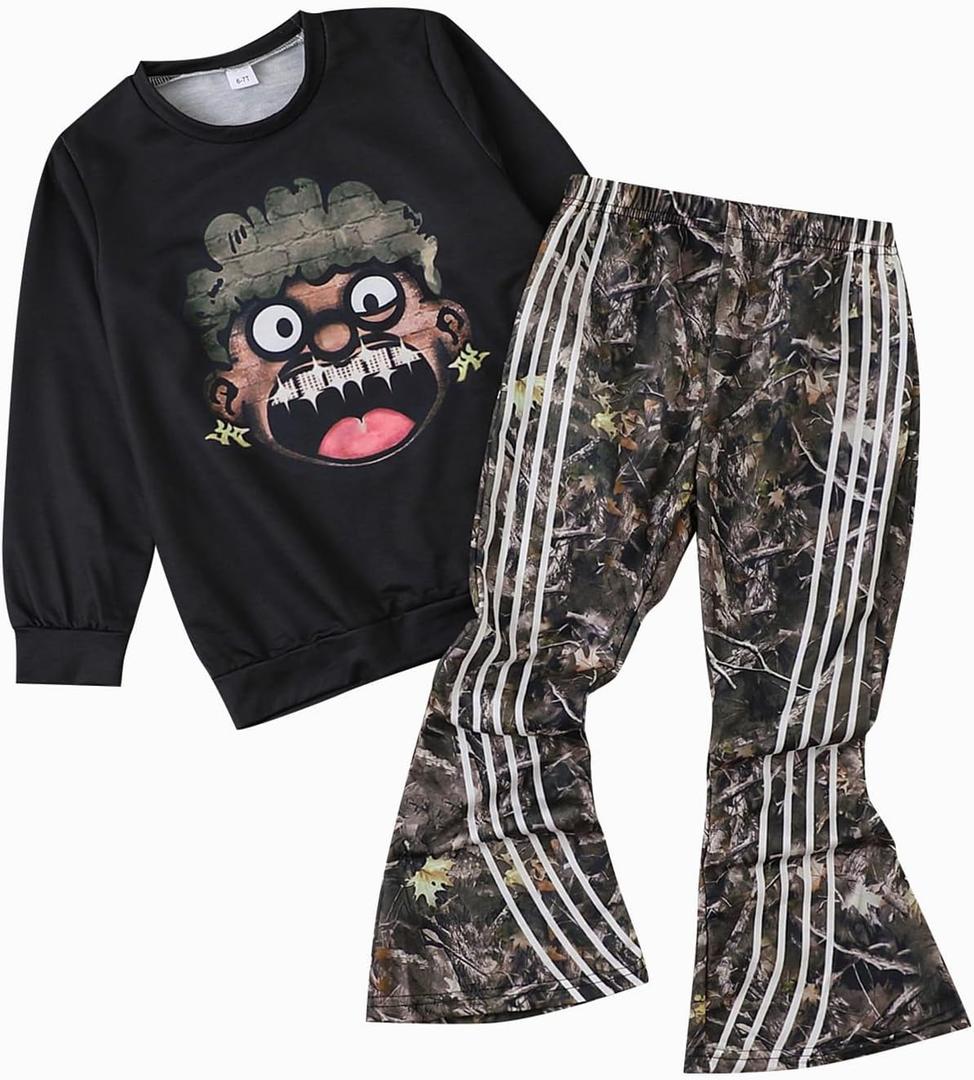 Toddler Baby Boy Clothes Cartoon Face Print Colour Blocking Sweatshirt + Sweatpants Outfits Set (7-8 Year)