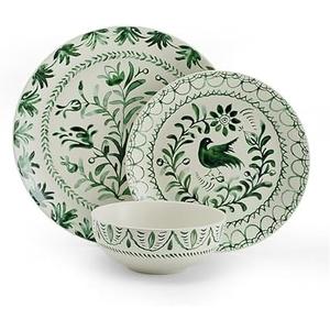 Fitz and Floyd Sicily Green 12 Piece Dinnerware Plate Bowl Set, Service for 4