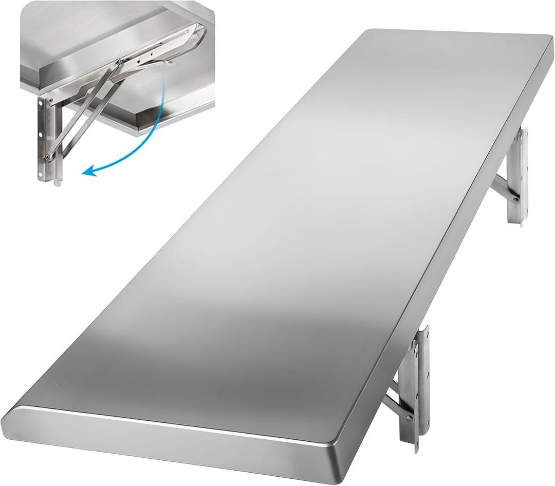 Folding Concession Shelf 48" x 12", Stainless Steel Drop Down Folding Serving Food Serving Stand for Concession Windows