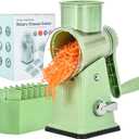 Xilrvna RotaryCheeseGrater,VegetableShredder 5 in 1 Cheese GraterwithHandleedderReinforcedSuction,EasytoClean,KitchenChopperforCrushedIce,Fruits and Nuts with Blade StorageCaselight green