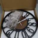 Maxstar Round Wall Clock for Living Room Decor Battery Operated Non Ticking Silent Vintage Black Metal Wood Clocks for Home Living Room Garden Farmhouse Office Kitchen Decoration -13 inch (Black-arabic Numerals)