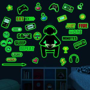 Gamer Wall Decals Stickers Glow in The Dark Wall Decals Game Wall Stickers Gaming Controller Wall Decals Game Room Decor Video Game Decal for Boys Kids Girls Bedroom Playroom Wall Decor