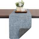 Table Runners 55 Inches Long, Dual-Sided Faux Leather Farmhouse Table Runner Waterproof Heatproof Non-Slip for Living Room Party Home Decor Holiday Decorations(Gray Light Blue, 12 x 55 Inch)
