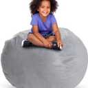 Creative QT Stuff n Sit Extra Large 38 Bean Bag Storage Cover for Stuffed Animals & Toys, Giant Beanbag Chair For Kids Ages 3-14, Bedroom Organizer For Easter, Light Gray Corduroy