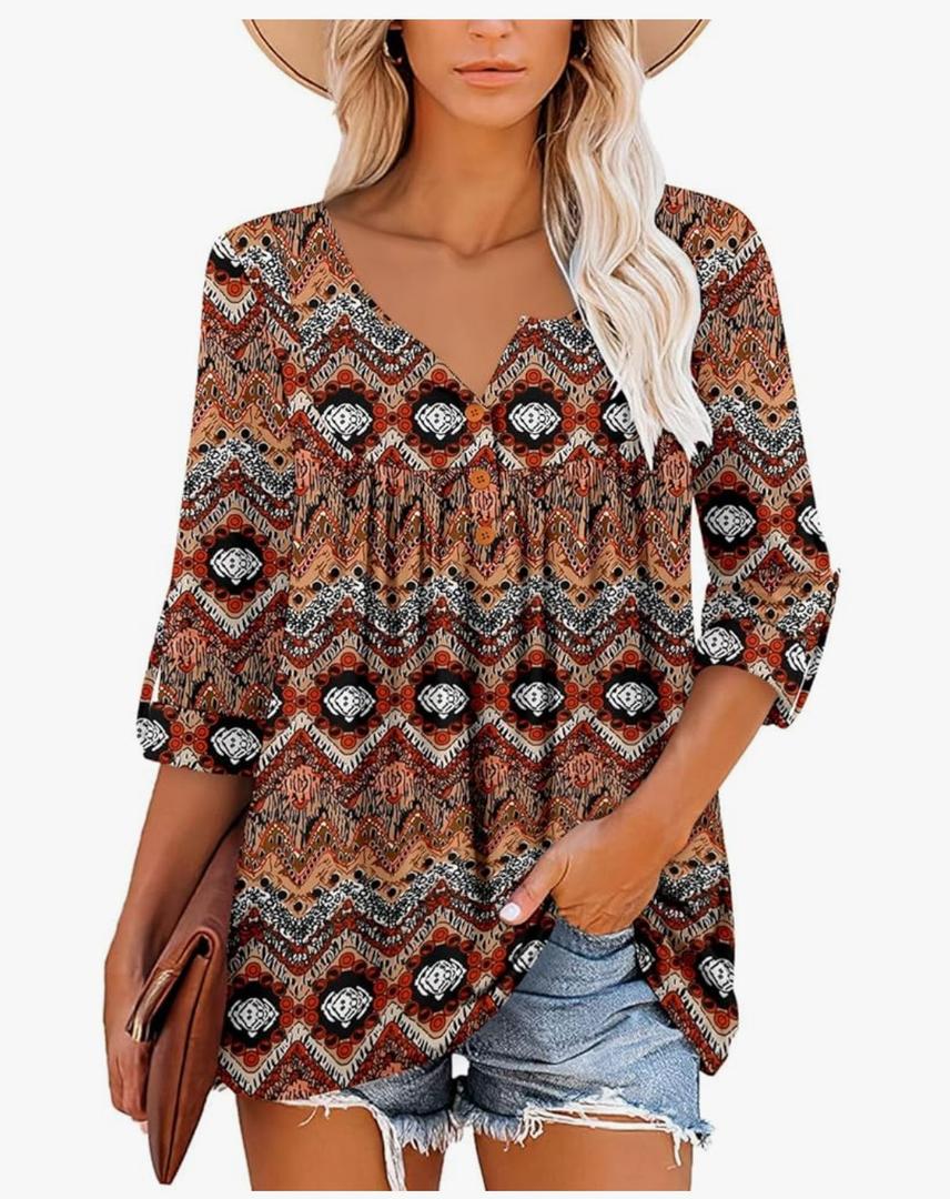 ROSELINLIN Womens Long Sleeve Tunic Tops Floral Fall Blouse Shirts.XL