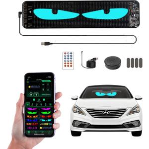 wonhag 1PCS Devil Eyes LED Sign for Car Windshield, 14''x4'' Programmable Truck Car Eyes Animated LED Matrix Panel with App & Voice Control for Windows of Cars Trucks