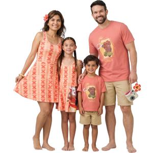 Disney Mickey and Friends Family Matching Outfits Sleeveless Dress and Short Sleeve Shirts for Mommy and Me (6-7 Years, Maui-orange)