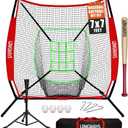 7'x7' Portable Baseball Net Set - Batting, Hitting & Pitching Practice Net with Baseball Tee, Carrying Bag, for All Skills
