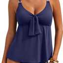 Aleumdr Women's Tankini Swimsuits Tummy Control Two Piece Bathing Suit V Neck Tie Front Flowy Swim Top with Bottom (Blue, S)