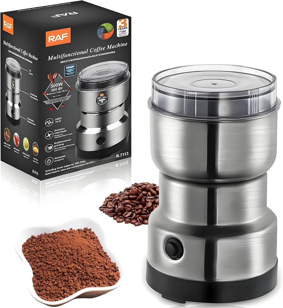 Electric Coffee Grinder,Multifunctional Coffee Bean Grinder,Food Grade 18/10 Stainless Steel Blades,Lightweight Design,Suitable for Beans,Spices and Herbs