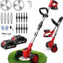 Electric Weed Wacker Cordless, Weed Eater Battery Powered with 3 Types of Blades, Lightweight Grass Trimmer with 2*2.0Ah Battery & Wheels, Foldable Lawn Edger/Brush Cutter for Lawn Yard Garden