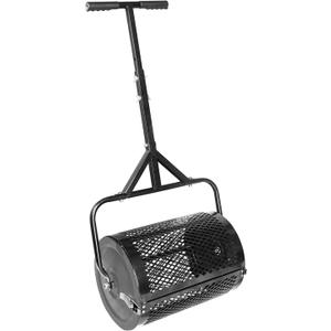 MAKEATREE 16 Inch Compost Spreader and Peat Moss Spreader, 16" Lawn and Garden Roller with Adjustable Handle, Steel Mesh Basket for Spreading Manure, Top Soil, Black