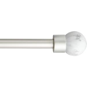 TOWN & COUNTRY LUXE Marbled Sphere Single Indoor Curtain Rod and Finial Set, Natural Marble Stone Look, Easy Install Wall Mount, Matte Silver, Adjustable 36-72