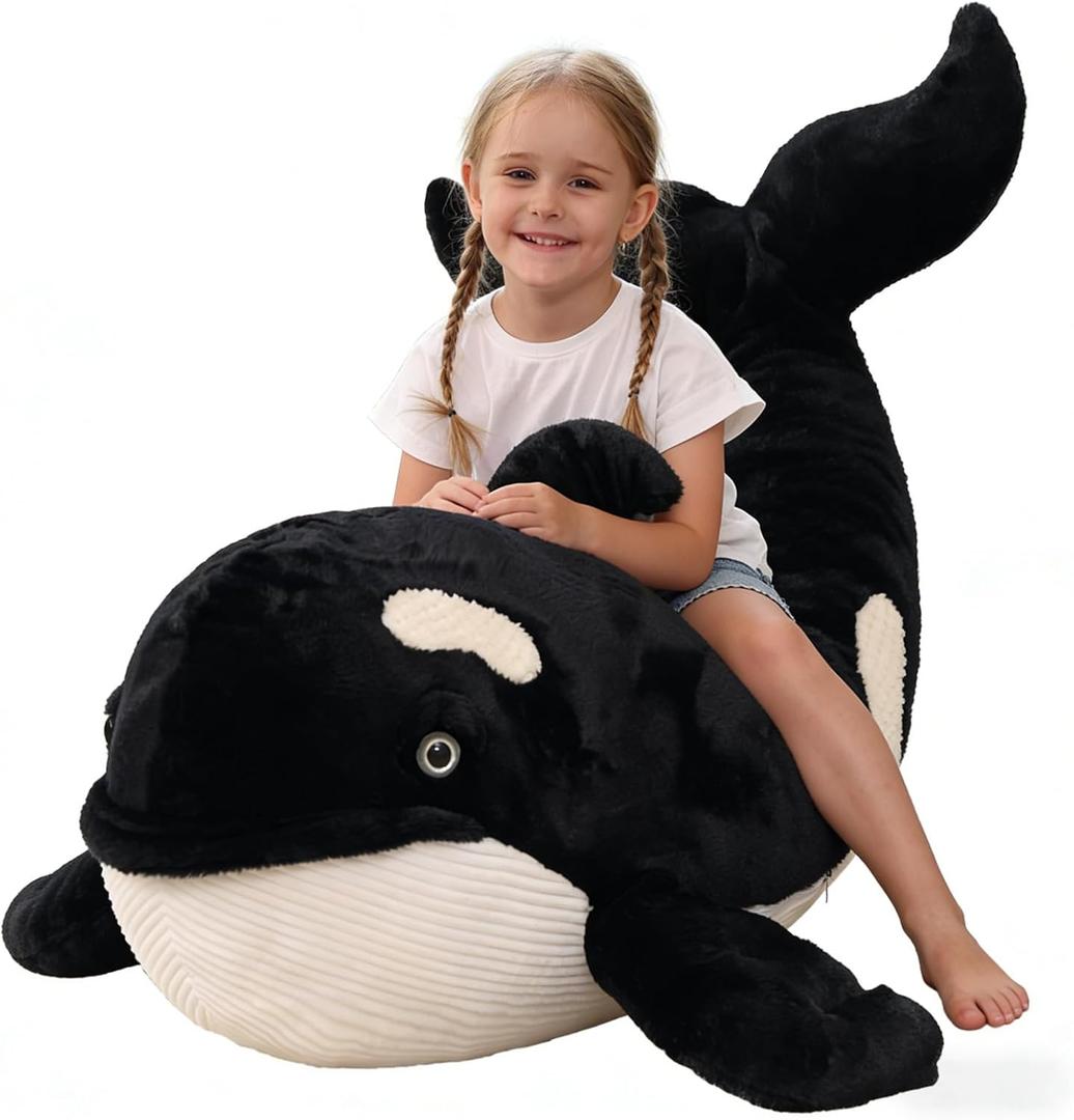 MorisMos 51Inch Giant Orca Stuffed Animal, Big Realistic Stuffed Orca Plush Toy, Large Soft Killer Whale Stuffed Animal Toy Sea Animal Gift for Kids Girls Boys Birthday Christmas (Black)