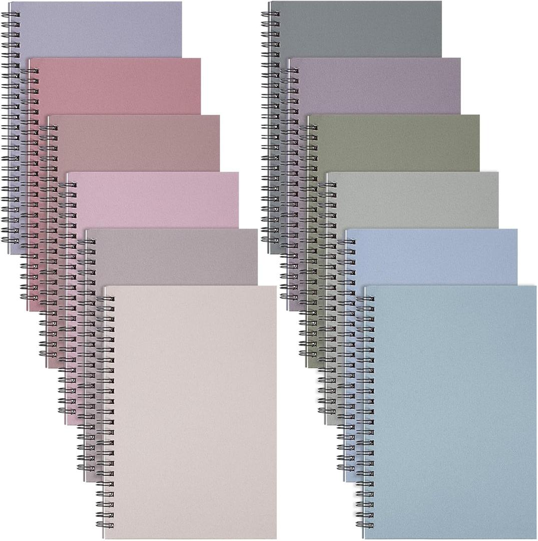 Fuutreo 12 Pcs Spiral Notebook for Work A5 8.3 x 5.7 Inch College Ruled Spiral Journal Notebook Kraft Cover Ruled Paper, 12 Color, 60 Sheets, 120 Pages for Office School(Taro Color)