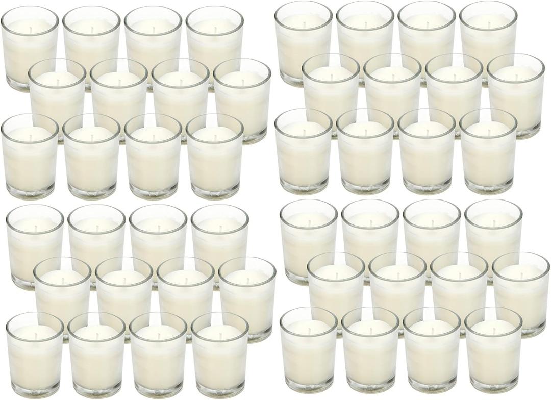 Hosley 48-Pack Ivory Unscented Votive Candles, Clear Glass, 10-12 Hr Burn, Hand-Poured, Ideal for Weddings, Parties, Aromatherapy, Holidays, Gifts