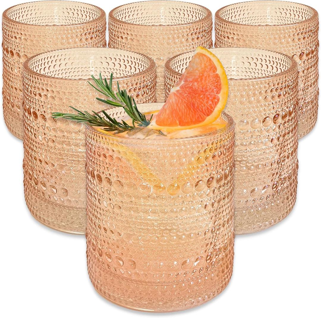 Kate Aspen Rose Gold Cups Pink Hobnail Beaded Drinking Glasses Set of 6,  10oz Vintage Glassware Set Cocktail Glass Set, Juice Glass, Water Cups | Makes A Great Hostess Gift, Gift for New Home Owners