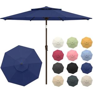 Patio Umbrella, 2 Tier Outdoor Table Umbrella, Large Vented Market Umbrellas with Push Button Tilt and Crank, 8 Sturdy Ribs for Backyard, Deck, Pool, UPF50+ UV Protection