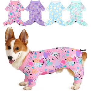 Bienbee Dog Pajamas, 4 Pack Cute Soft Dog Puppy Clothes Dogs Pjs Onesies Jammies Outfit Adjustable Breathable & Stretchy Clothes for Small Medium Large Dogs Girl Boy Puppy-XL