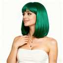 Rugelyss Green Short Straight Bob Wig with Bangs 12 Inches Synthetic Hair Wigs for Women and Girls with Wig Cap