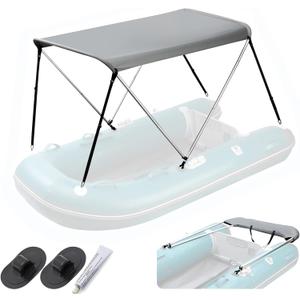 Bimini Top for Inflatable Boat (Width 3.3-4.6 ft) with Mounting Hardware,2 Bow Sun Shade Canopy Accessories with Storage Boots 63" Lx39-55" Wx43.3H (Inflatable Boat Bimini top Set)