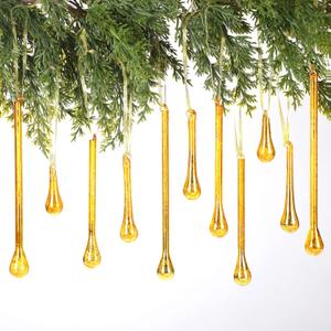 12 Pcs Mercury Glass Teardrop Christmas Ornaments Icicle Raindrop Christmas Tree Hanging Decoration Vintage Chandelier Crystal Pendant for Xmas Tree Winter Holiday Party Supplies (Gold)