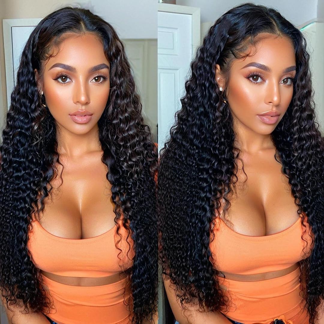 VibeFusion Kinky Curly Wig Human Hair 13x4 HD Lace Front Wig 200% Density Pre-Plucked Pre-Cut 18 Inch Brazilian Virgin Hair Wigs for Women