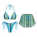 ZAFUL 3 Piece Bikini Sets for Women Shorts Trendy Crochet Vacation Swimsuits Summer Cruise Bathing Suits Blue Green M