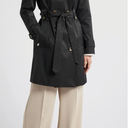 London Fog Missy Hooded Belted Trench Coat Black, Size Large