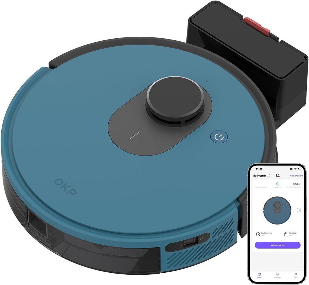 OKP Lidar Robot Vacuum Cleaner 4000Pa Suction Power, No-Go Zone, LiDAR Navigation, Smart Mapping Home Robotic Vacuum, Self-Charging, Wi-Fi/APP/Alexa Control, for Pet Hair, Carpet, Hard Floor