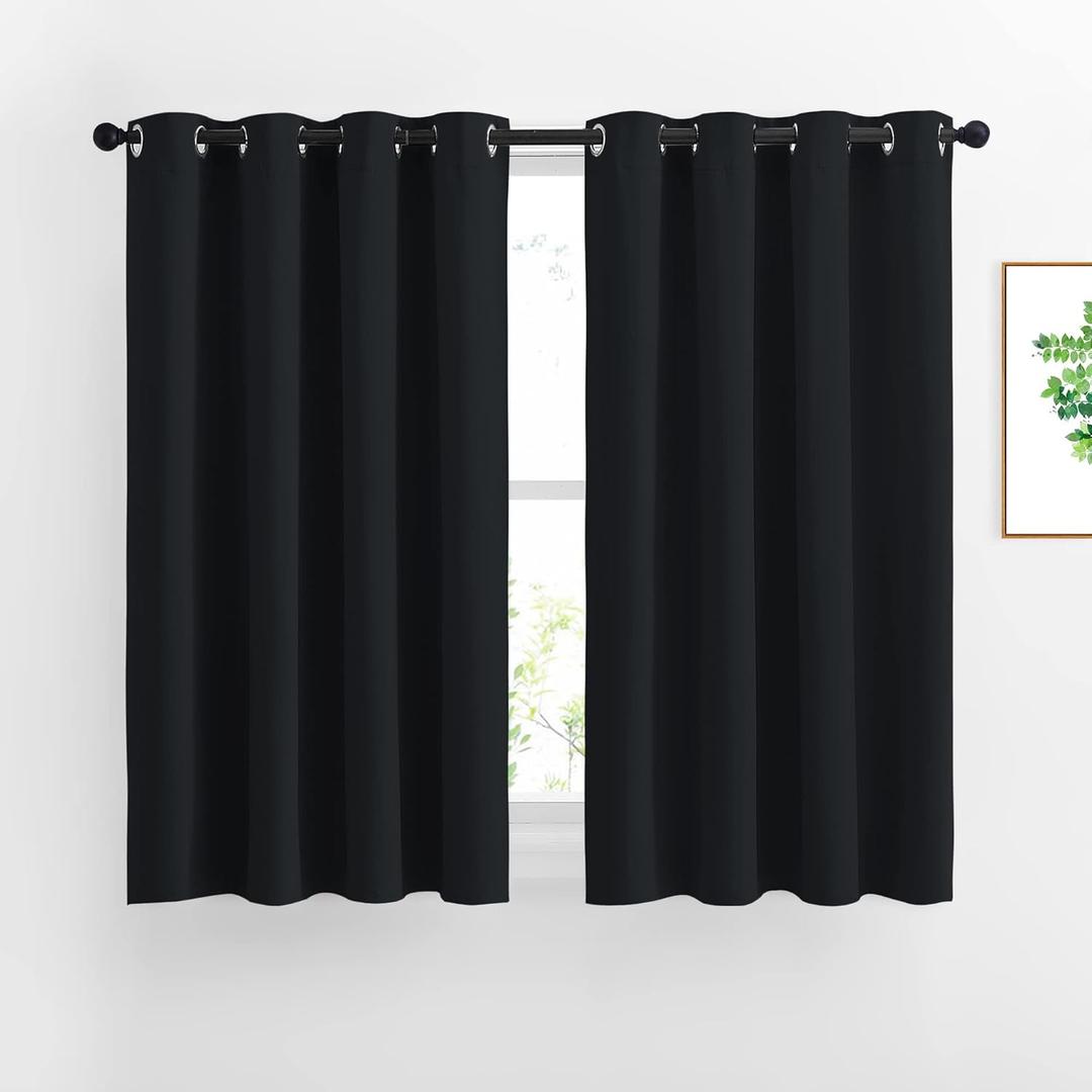 NICETOWN Black Out Curtains 54 inch Long for Bathroom - Easy Care Solid Thermal Insulated Grommet Blackout Window Treatment for Bedroom (2 Panels, W52 x L54)