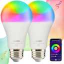 Homevenus HVS Smart Light Bulbs, 9W Equivalent 60W A19 E26 RGBW Color Changing LED Light Bulbs, Music Sync App 2.4GHz WiFi Dimmable Tunable White Work with Alexa Google Assistant, 2 Pack (2 Count (Pack of 1))
