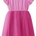 Girls Tutu Tulle Ruffle Sleeve Party Dress (Pink)
