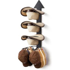 Cowboy Hat Rack for Wall Hat Organizer for 10 Baseball Caps and 3 Cowboy Hat with Solid Wood Arrow Hat Holder Cowgirl Hat Hanger Storage for Closet Entryway Black (1Pack-4Pcs)