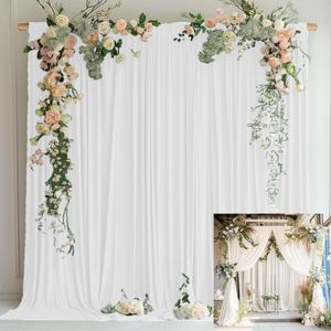 10x10FT White Curtains for Parties White Fabric Curtain Backdrop Wedding Ceremony Party Home Window Decorations 5ft x 10ft, 2 Panel KUNS053 (09#)