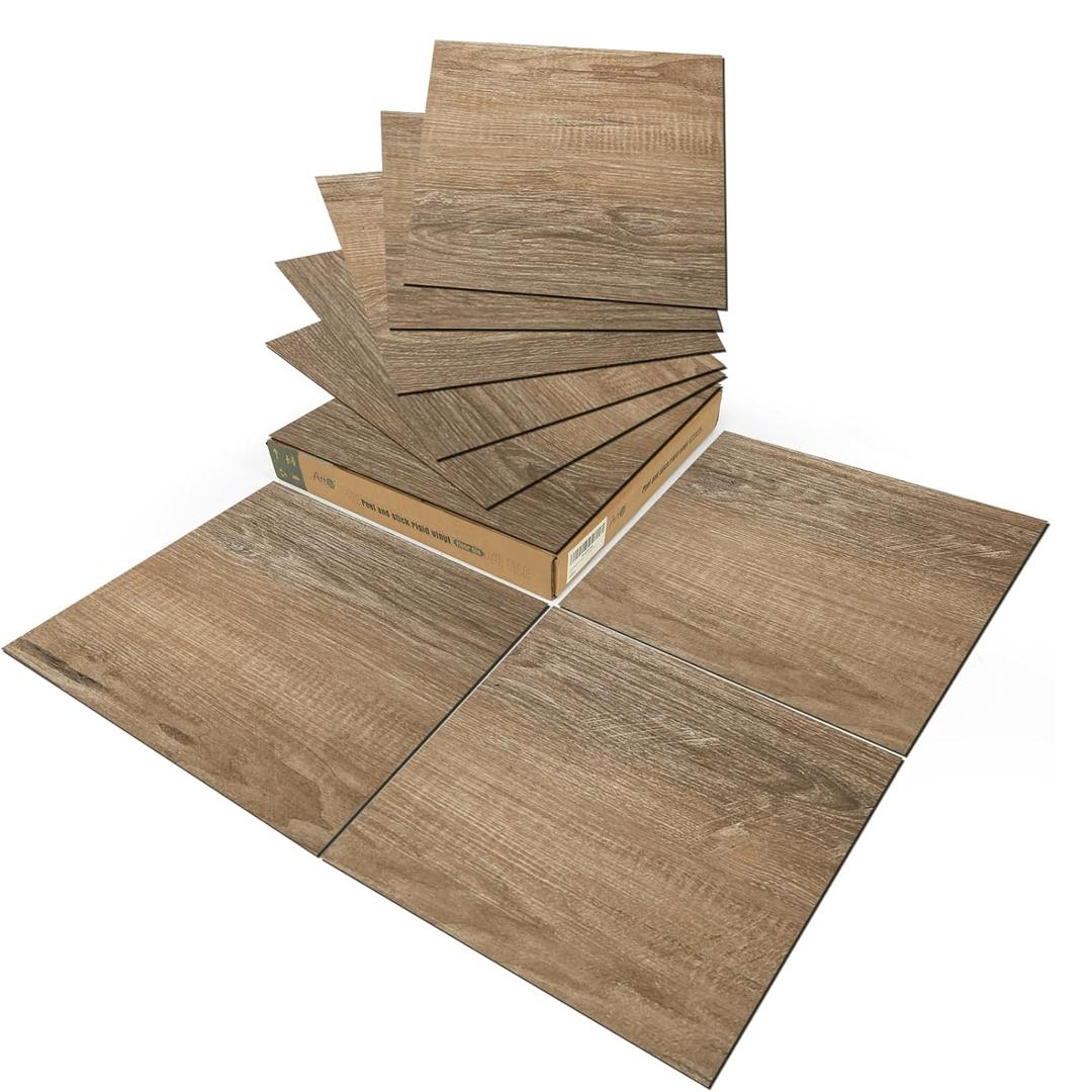 Art3d Peel and Stick Vinyl Floor Tiles 30-Pack 12 x 12 inch, Self Adhesive Waterproof Flooring Wood Planks for Kitchen, Dining Room, Bedrooms, Cover 30 Sq. Ft, Light Brown Ash