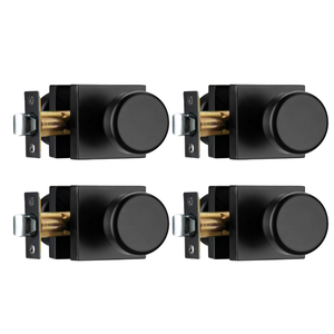 4 Pack Matt Black Door Knob with Push Lock for Bath & Bedroom | Zinc Square Rosette, Push Lock for Privacy