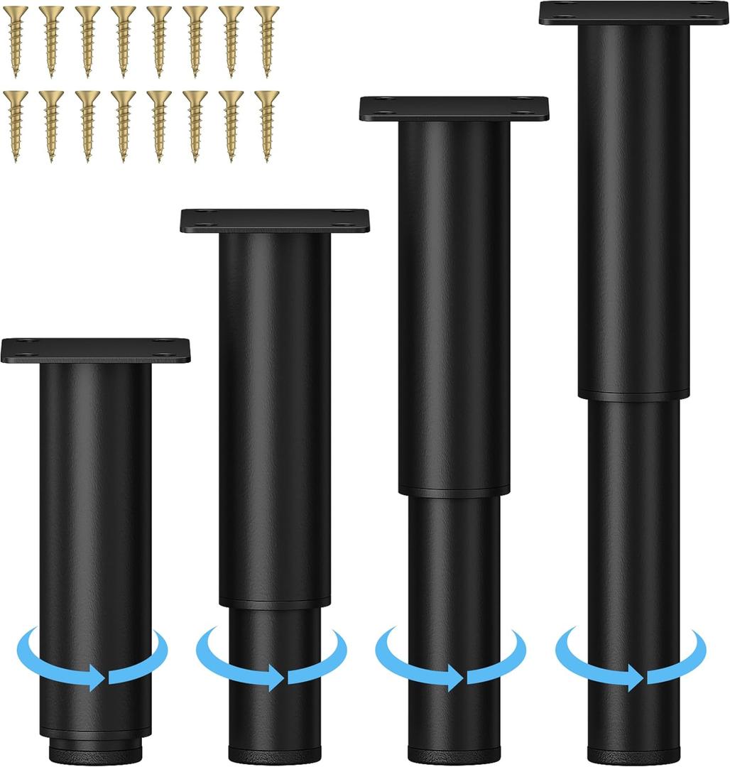 Metal Adjustable Furniture Legs 5.12-9.45 inch, Wlrrcwdttc Sofa Legs Cabinet Legs Adjustable Height Replacement Support Legs for Bed/Couch/Dresser/Chair/Coffee Table, Legs for Furniture Set of 4-Black