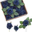 Ling's moment Artificial Rose Buds and Petite Roses w/Stem Pack of 24 for DIY Wedding Bouquets Centerpieces Decorations Boutonniere Corsages (Navy Blue)