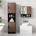 Tall Storage Cabinet, 13.15 Inch Narrow Bathroom Cabinet with USB Magnetic Light, Open Shelf, Magnetic Doors, 2 Adjustable Shelves, Anti-Tip Kit for Small Spaces, Living Room, Black, 57.1" H, 11.81"d X 13.39"w X 57.1"h