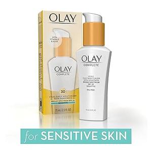 Olay Face Moisturizer, Complete with Sunscreen SPF 30, Fragrance-Free for Sensitive Skin, Broad Spectrum Sun Protection, Long-Lasting Hydration, Non-Comedogenic - Vitamin E & Aloe 