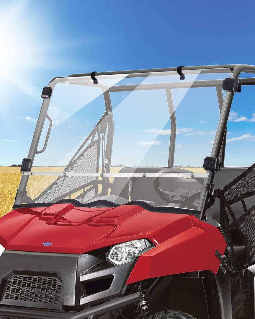 MDPROMCP Windshield Compatible With Polaris Ranger Mid-Size 400 2010-2014 | Shatter-Proof PC; Scratch-Resistant Coating; UV Anti-Haze Protection; Crystal-Clear Visibility; Blocks Wind Dust Debris