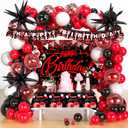 Red Black and White Balloon Garland Arch Kit, 120pcs Red and Black Birthday Decorations for Men Women Boys Girls with Happy Birthday Backdrop Banner Tablecloth Red Confetti Star Ballons