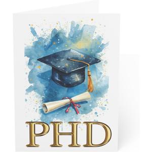 PhD Card, Doctorate Congratulations Card for Him or Her, Dr Achievement Congrats, Proud of You Grad, Academic Milestone Keepsake, Graduation Congratulations Card for Graduate, 5x7", Blank Inside (Blue)
