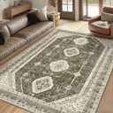 LOKHOM 5x7 Area Rugs for Living Room, Non-Slip Washable Vintage Area Rug, Low Pile Soft Faux Wool Large Floor Carpet Accent Rug for Bedroom Kitchen Entryway Dining Room Nursery,Vintage Brown